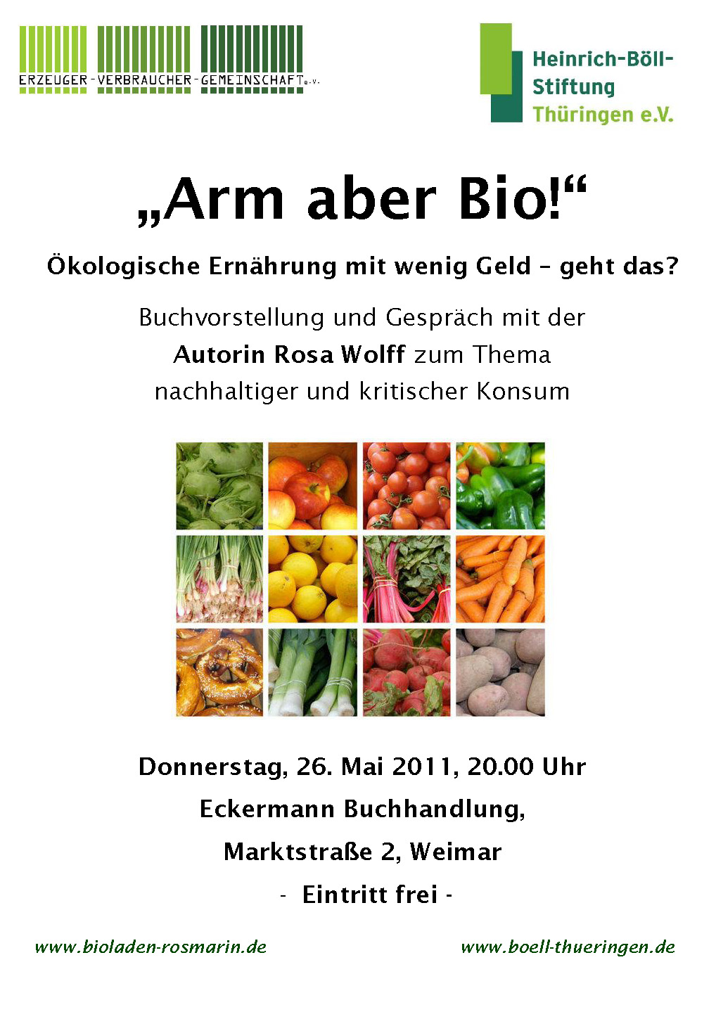 Plakat zur Lesung „Arm aber Bio“