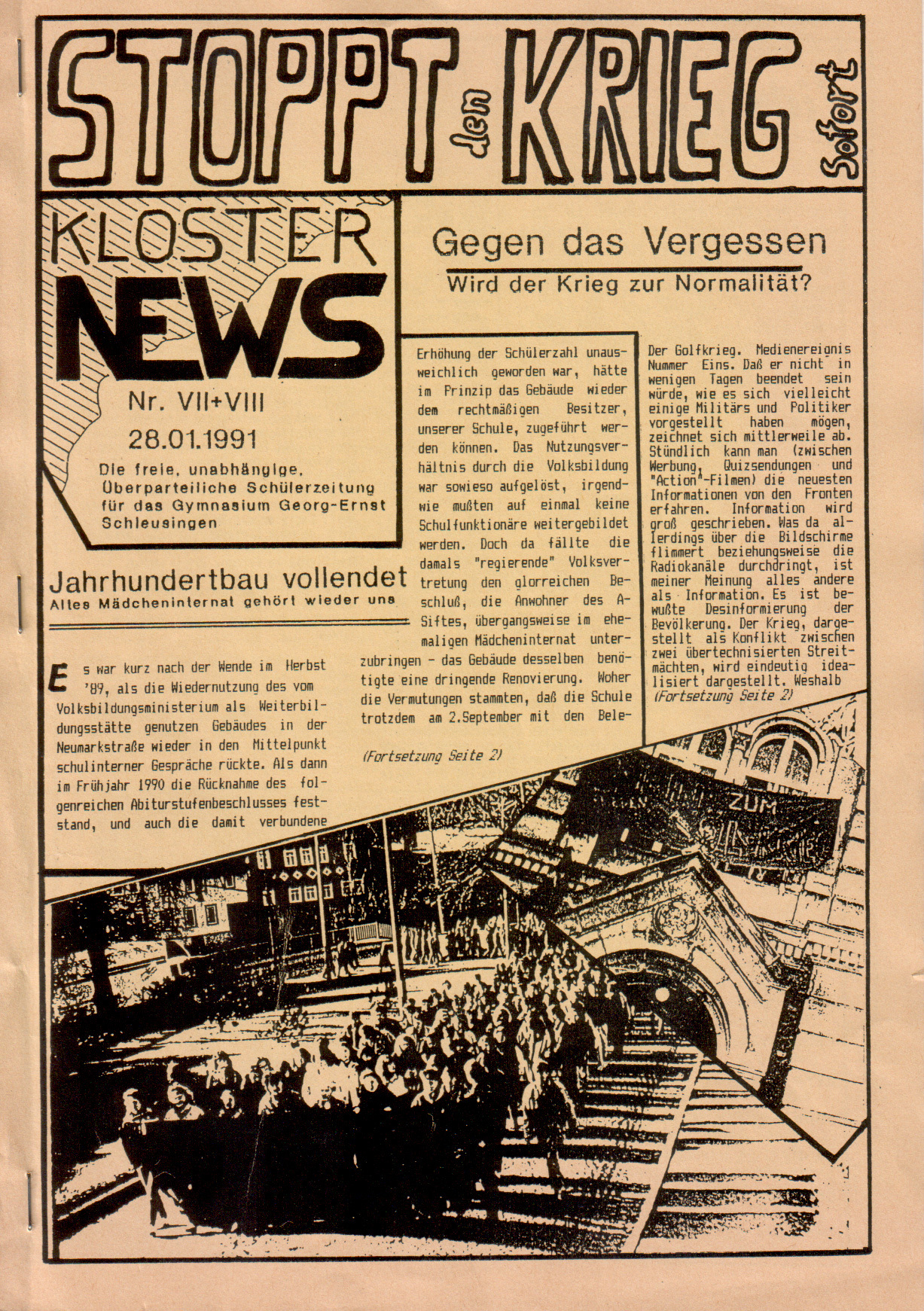 KlosterNews, Ausgabe VII/VIII, 28.01.1991, Bild: Titelseite
